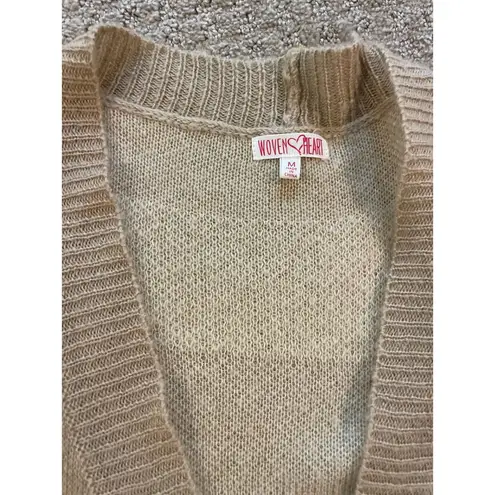 Woven Heart Brown Knit with Orange & Blue Aztec Print Open Cardigan Medium