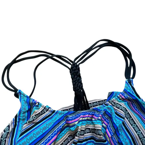 Pink Coconut Boutique PINK Victoria's Secret Swim Top S Striped Ruffle Tribal Black Braid Strap