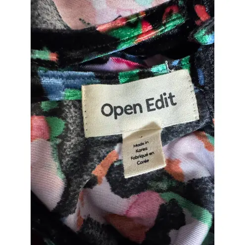 Open Edit Aqua Velvet Cutout Mini Dress Long Sleeve Black Multicolor Print Size Medium