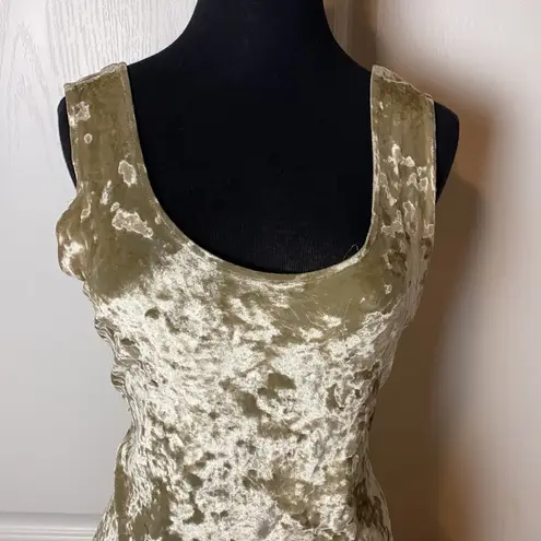 VINTAGE KHAKI CRUSHED VELVET TANK DRESS Gold Size L