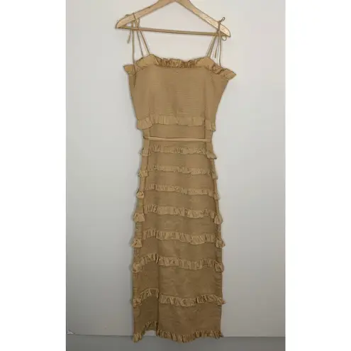 V. Chapman Lily Midi Bodycon Dress Warm Sand Womens Size 10 Gold