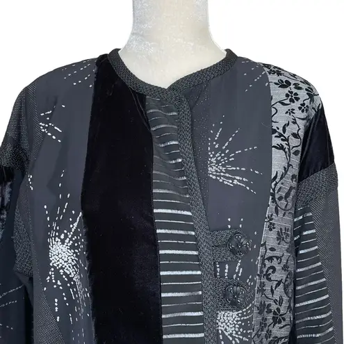 Vintage Max & Mabel Mix Fabric Artsy Black Jacket Size 1 Velvet Stripe Artsy Size L