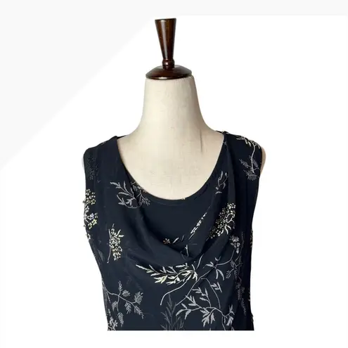 April Cornell Dress Women Large Black Floral Embellished Cowl Neck Maxi Vintage