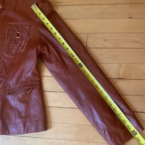 BCBGMAXAZRIA  Fitted Brown Leather Boho Jacket