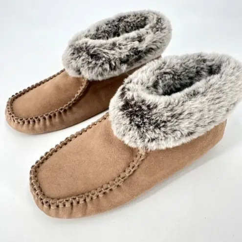 Hush Puppies Vintage 90s Leather Booties Moccasins Slippers Faux Fur Size 7