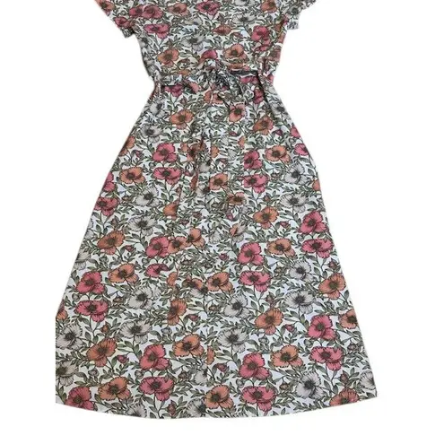 ALY DALY Women's Floral Print Wrap Midi Dress Short Sleeve Summer Spring Sz SM White