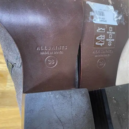 All Saints Jason Buckle Heeled Ankle Boots Dark Gray Suede 38