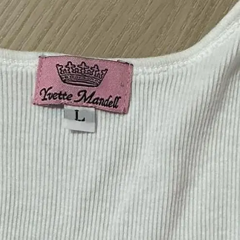 Y2K Yvette Mandell White Ribbed Tank Top Crown Rhinestone Leopard Print Size L Size L