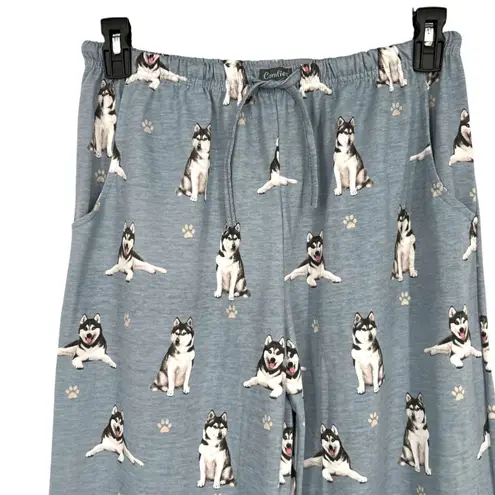 Comfies Husky Dog Print Pajama Pants Blue Cotton Size Medium NWT
