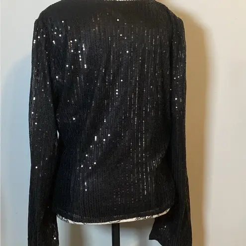 🩷NWT🩷 WOMENS BLACK SEQUINED LONG SLEEVE EVENING TIE FRONT COVER UP SZ XXL