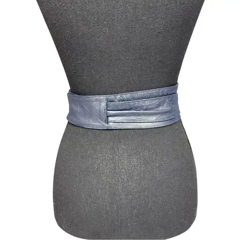 Blue Leather Obi Wrap Belt Wide Tie Waist Snake Embossed Corset Style Wrap Belt