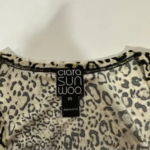 Clara Sun Wool Tan & Black Cheetah Print Faux Wrap Top Size XS