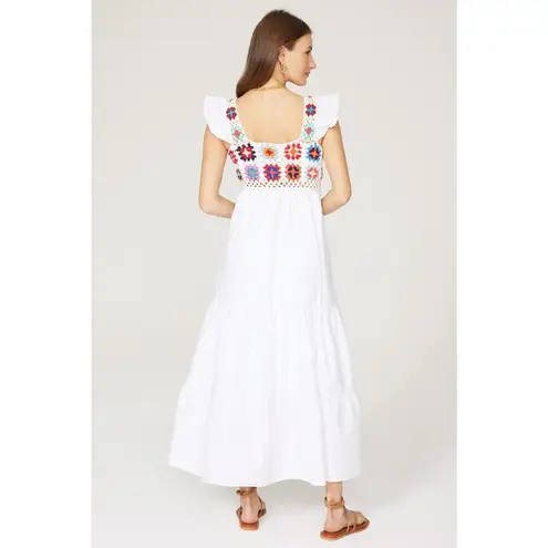 Slate + Willow White Boho Crochet Top Ruffles Flowy Midi Dress Size Medium