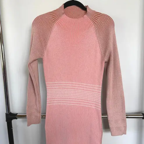 Fore Pink Ribbed Bodycon Midi Sweater Dress Stretch Sexy Mockneck Large