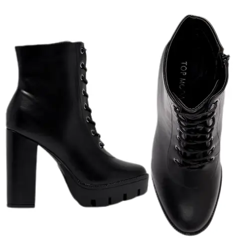 Top Moda  Top Guy PU Black Lace Up Lug Sole Boot NEW IN BOX $109