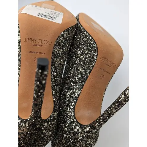 Jimmy Choo Romy gold glitter 100mm heel pumps EU 36