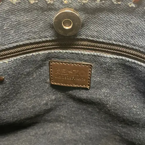 Kenzo Tote Denim Blue and White Patterned Tote Bag with Denim Sneakers. Size 38 Black