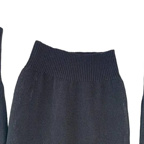 Derek Lam 10 Crosby Woven Crew Neck Top with Ribbed Hem Cuffs Black Size Small