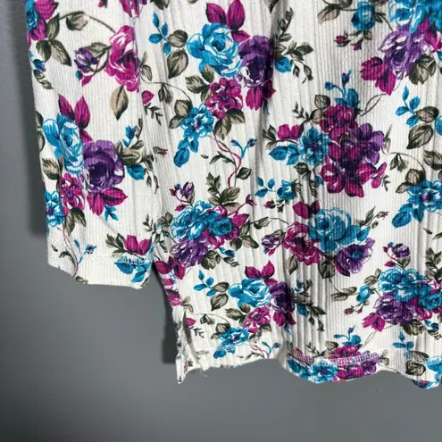 Hunt Club Women's Vintage White Preppy Mock Neck Top - Medium - 1990's Floral