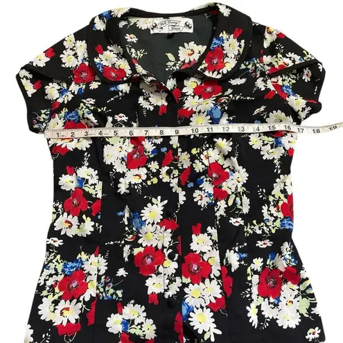 Hell Bunny Vixen Pinup Heather Floral Short Sleeeve Button Down Blouse