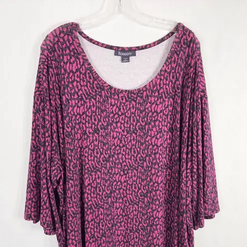 Roamans Plus Size 1X 22W 24W Top Hot Pink Black Leopard Print Animal Knit 409 Pink