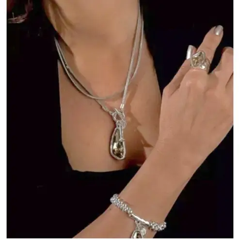 Silver 36" Long Faced Cristal Sweater
Necklace Black