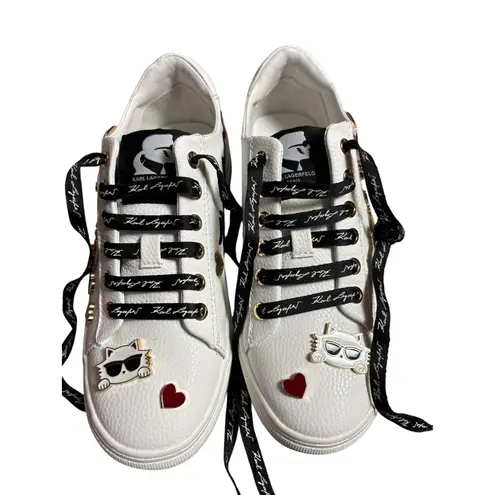 Karl Lagerfeld Paris Cate Pins Bright White Tumbled Leather Sneakers Size 5