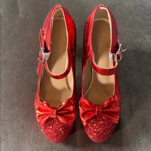Women’s Red Sparkly Glitter Mary Jane High Heels Bow Detail Size 8 (EU 39) NEW Red