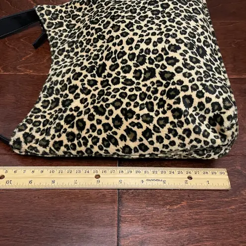 Evan Picone Cream Black Tan Leopard Velvet Shoulder Purse