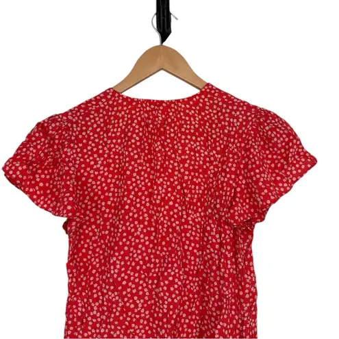 Rebecca Taylor Orangey Red Silk Blend Malia V-Neck Top size 2 Short Sleeves