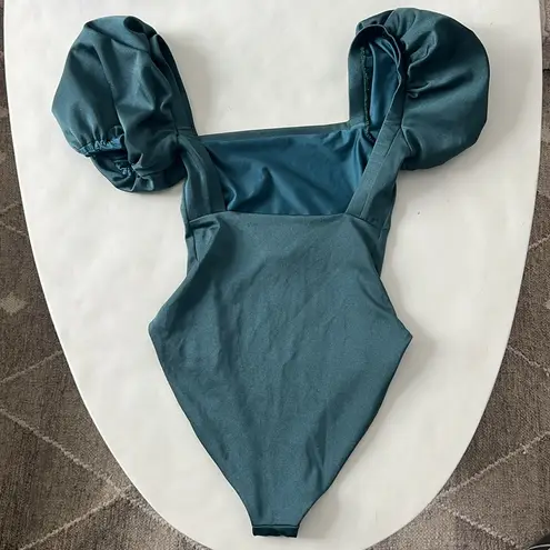 Agua Bendita Papier Palma One Piece Puff Sleeve Swimsuit Blue Size Small
