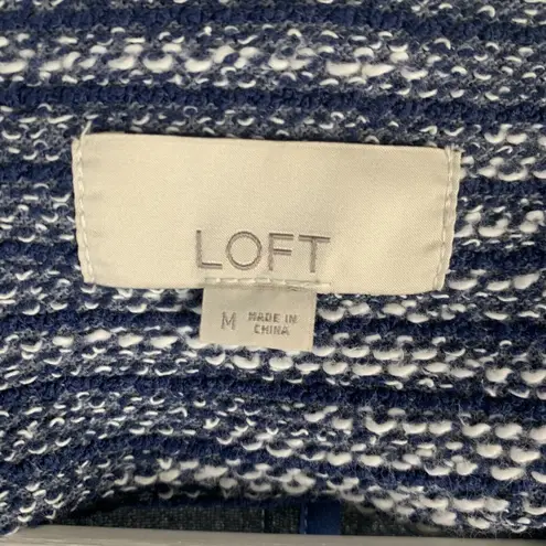 Loft Size M Tweed Knit Jacket Blue Moto Asymmetric Full Zip Long Sleeve Boucle Size M