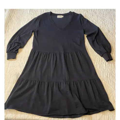 Nation Ltd Tiered Mini Dress V-Neck Long Sleeve Casual Black Dress Size L. orA4
