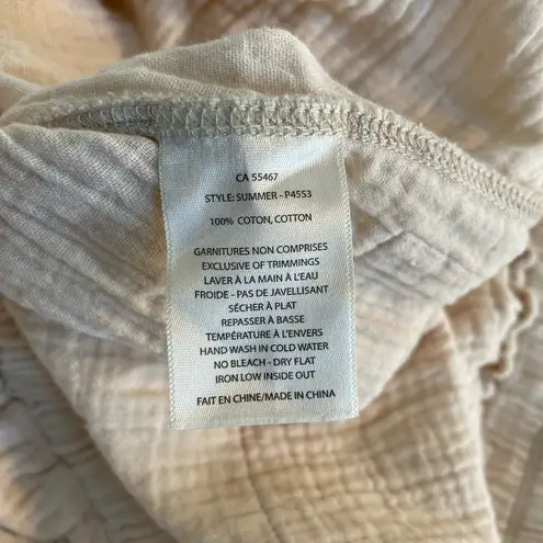 MELISSA NEPTON Summer Pant Pull On Wide Leg Waffle Cotton in Beige Clair Size L Tan Size L