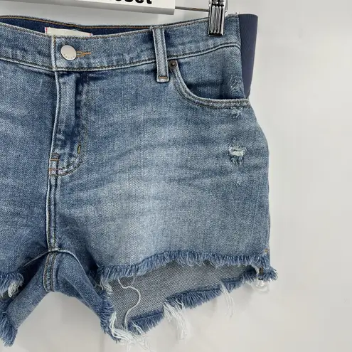 HATCH Maternity The Cut Off Jean Shorts Women's Size 27 Denim Distressed Stretch Blue