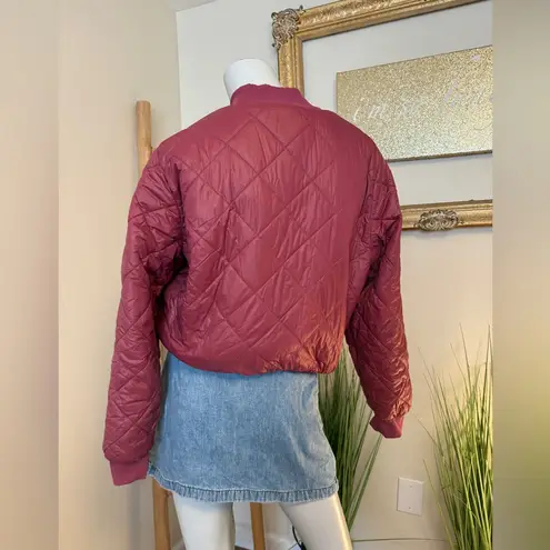 OFFLINE By Aerie Sherpa Lined Puffer Bomber Jacket Size Large Plum Color Red