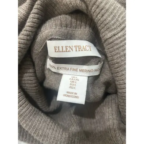 Ellen Tracy 100% extra fine Wool Cowl Neck Pullover Sweater Brown Tan Size Large