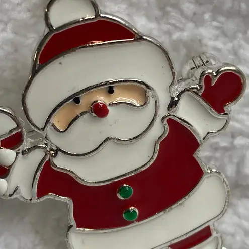 Santa Clause Candy Cane Christmas Holiday Pin Brooch Pendant Enameled Metal