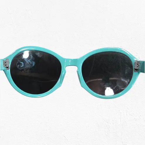 1960s Vintage Aqua Blue Mod Sunglasses Riveted Round Frame Retro Mod Eyewear