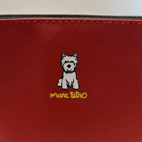 Marc Tetro Red White Black Westie Terrier Dog Striped Lined Clutch Makeup Pouch