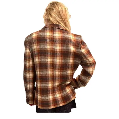 American Vintage Vintage Plaid Wool Blend Blazer Ladies Size MED Brown Earth Tones MED