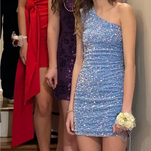 Lucy in the Sky Blue Sequin Homecoming XS Dress Hoco Dress.