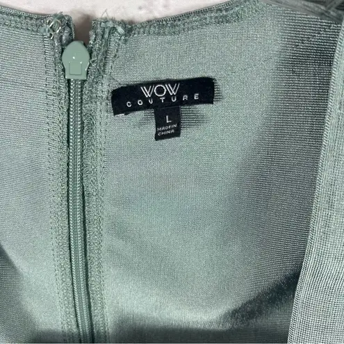 Wow Couture Green Dress Square Neck Long Sleeve Button accents Size L (B11)