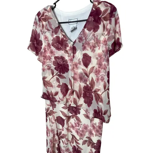 Karin Stevens Dress Womens Size 10 Floral Midi VNeck Short Sleeve Vintage Y2K