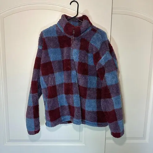 Eddie Bauer  Womens XL Pullover Quarter Zip Fleece Sweatshirt Blue Red Plaid