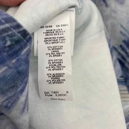 Karen Kane Blazer Jacket Womens Large Blue White Cotton Tropical Leaf Print