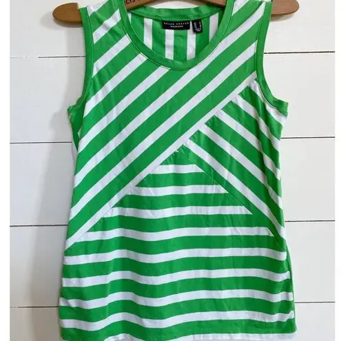Susan Graver Weekend Green and White Asymmetrical Striped Tank Top S
