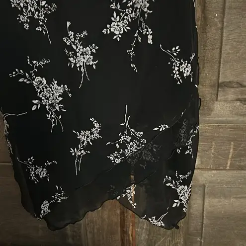 Byer California Y2K BYER TOO! Black Flower Print Dress with  asymmetrical hem  Size Large