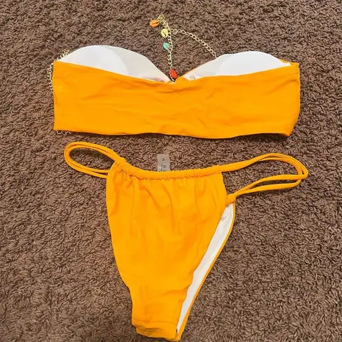 Women's Orange Bandeau Bikini Set with Chain Detail Size Medium NWOT