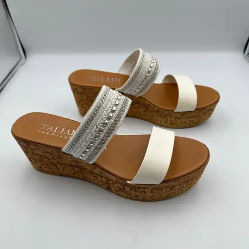 Italian Shoemakers Wedge Sandals Women 9 White Silver Embellished Cork Platform
